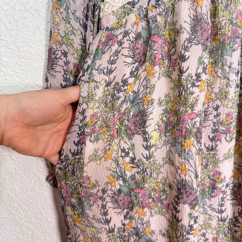 Sundance Silk Dress Womens Small Floral Boho Cottagecore Peasant Tunic Lace Trim - Picture 8 of 13
